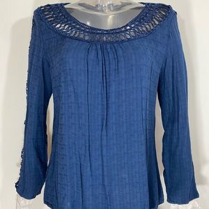 Eyelet Navy Blue Long Sleeve Tunic